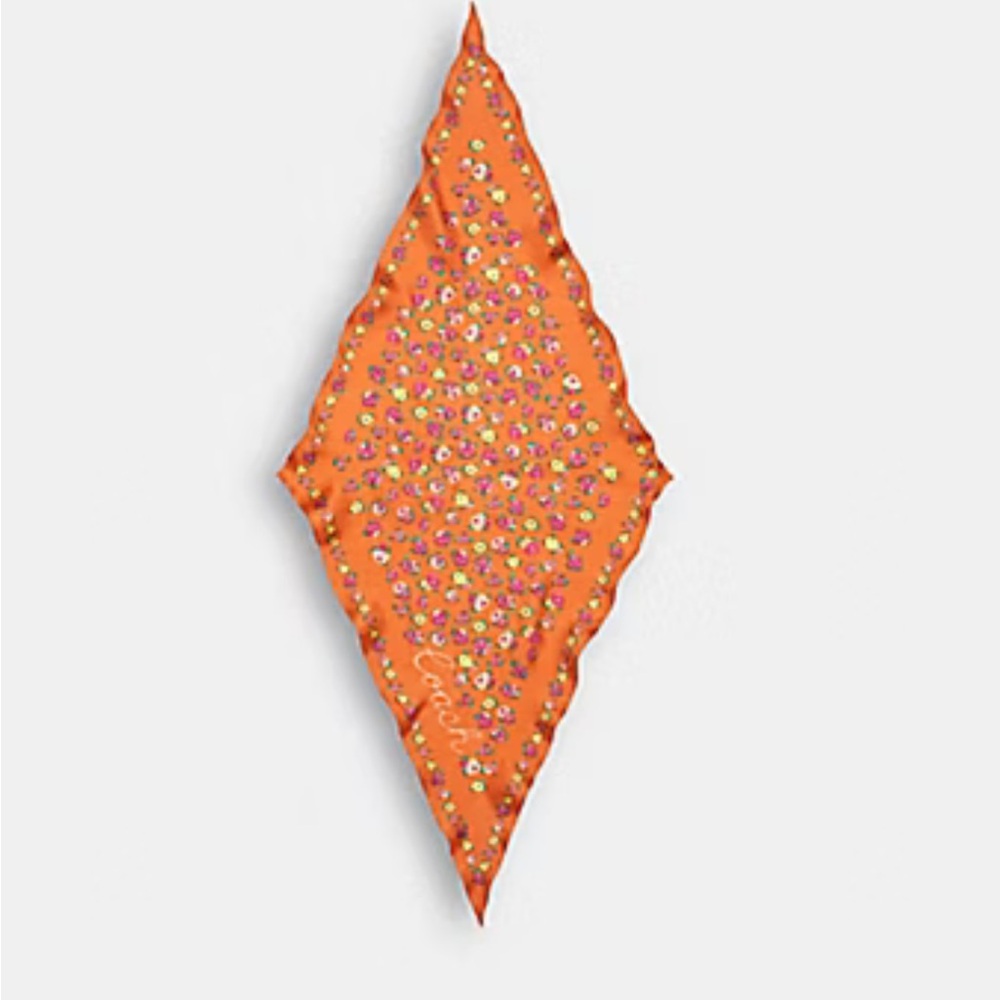 COACH ESSENTIAL TEA ROSE SILK DIAMOND SCARF IN CANDIED ORANGE